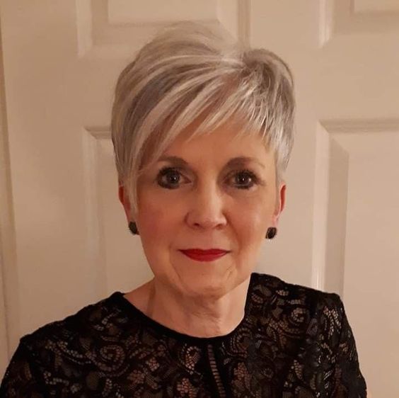 30 Beautiful Short Hairstyles for Gray Hair Over 60 (Update 2022) Choppy-angled-pixie