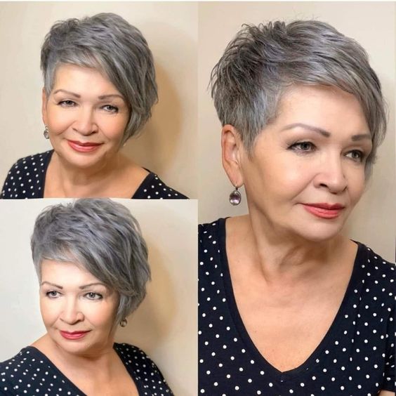 30 Beautiful Short Hairstyles for Gray Hair Over 60 (Update 2022) Layered-asymmetrical-pixie