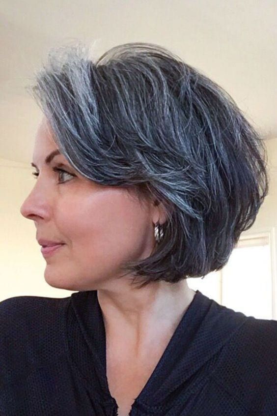 30 Beautiful Short Hairstyles for Gray Hair Stacked-wedge-bob