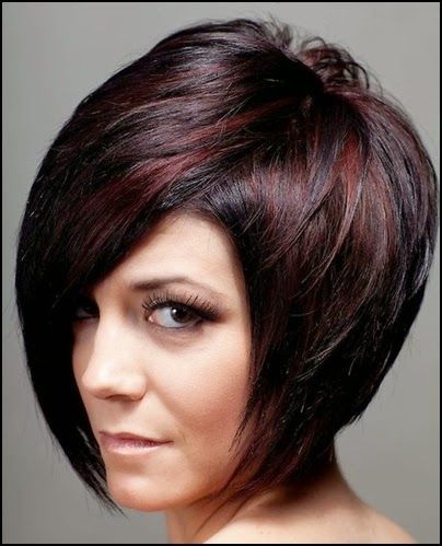 50 Hair Color Ideas for Women Over 40 (Updated 2022) 19.-Chocolate-cherry-angled-bob
