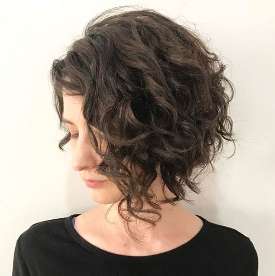 34 Cute Short Hairstyles for Women with Curly Hair (Must Try in 2022) Curly-inverted-layered-bob