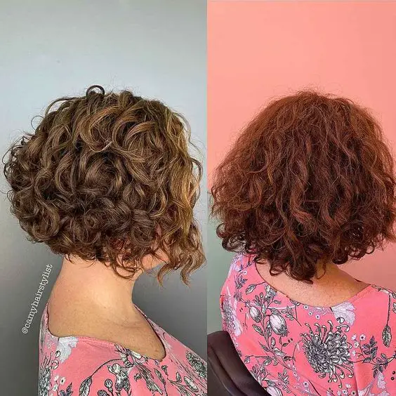 Curly stacked haircut