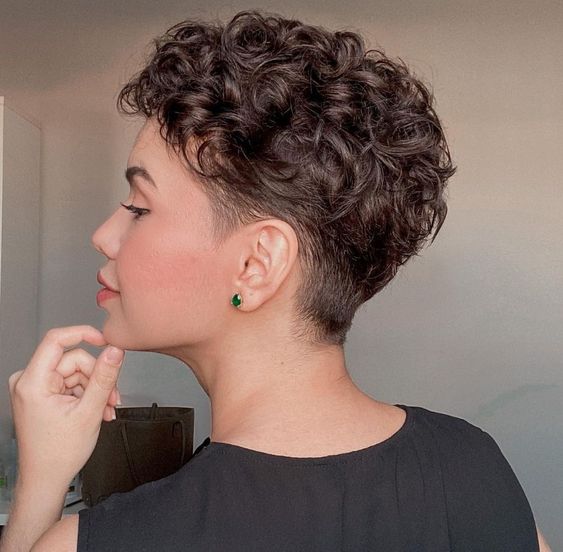 34 Cute Short Hairstyles for Women with Curly Hair (Must Try in 2022) Curly-wedge-with-fade-neckline-2