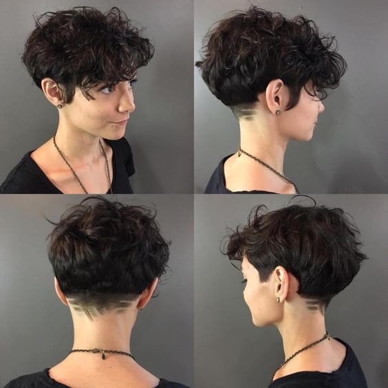 34 Cute Short Hairstyles for Women with Curly Hair (Must Try in 2022) Curly-wedge-with-fade-neckline