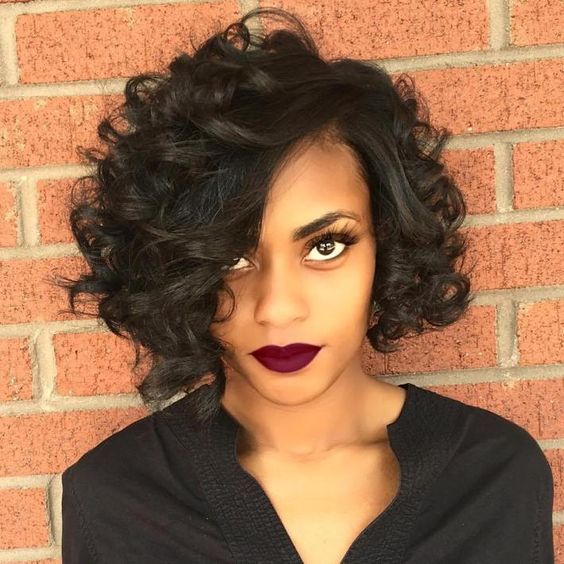 34 Cute Short Hairstyles for Women with Curly Hair (Must Try in 2022) Side-part-curly-weave-hairstyle