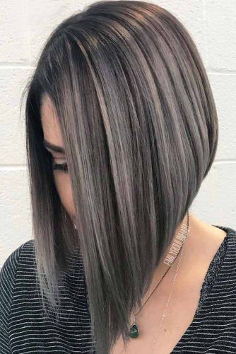 52 Elegant Short Hairstyles for Fine Hair (Update 2021) Layered-angled-cut-with-silver-balayage-highlights