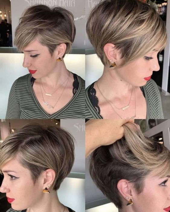 Modified wedge haircut with little highlights