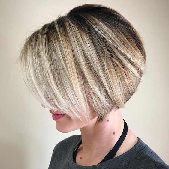 52 Elegant Short Hairstyles for Fine Hair (Update 2021) Stacked-wedge-with-soft-blonde-highlights