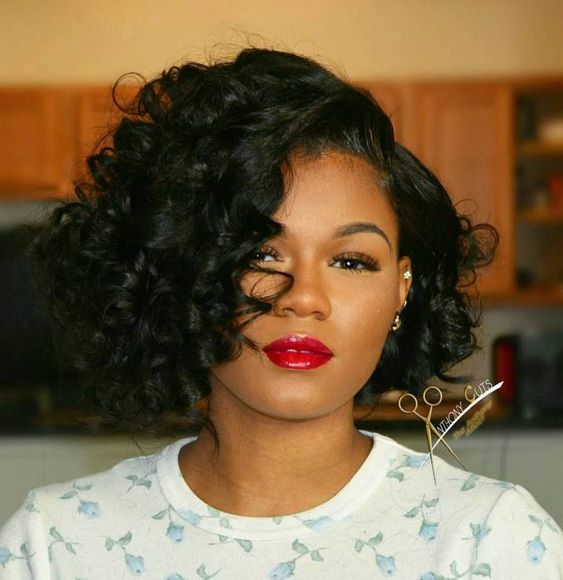 30 Classic Short Haircut Styles for Older Black Women (Update 2022) Sew-in-weave-curly-bob-2