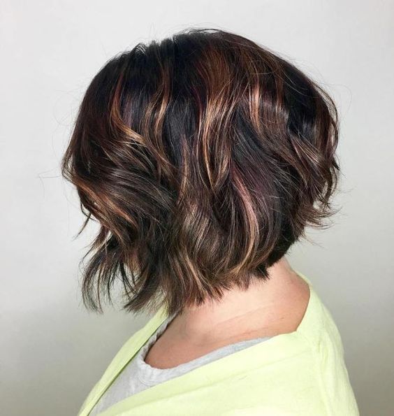 20 Best Short Hairstyles for Women Over 50 with Fine Hair (Updated 2022) Black-wavy-bob-caramel-highlights