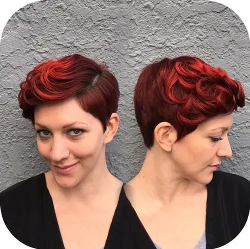 Curly on top hairstyle with red ombre