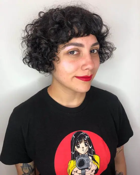 Very short curly bob with bangs 2