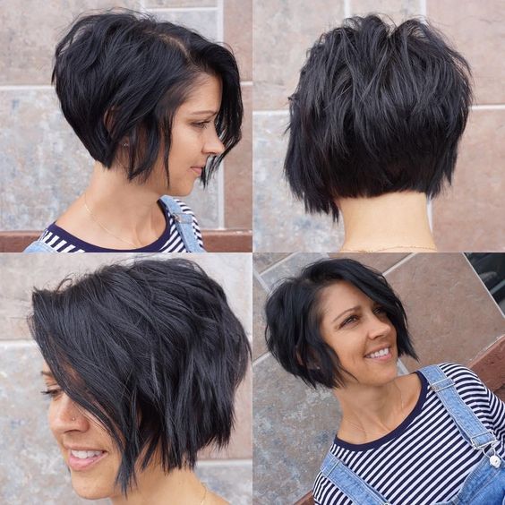 30 Attractive Short Hairstyles for Women Over 40 Years Old (Update 2022) Short-angled-bob-with-layers-2