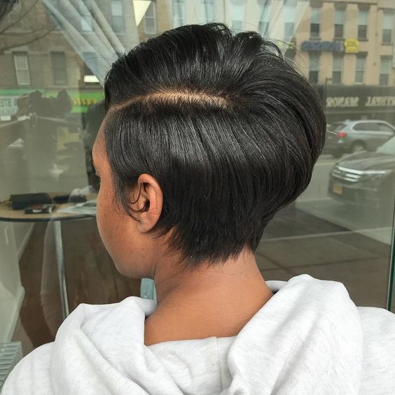 Gorgeous Short Hairstyles for Black Women (Update 2022) Deep-Side-Parted-Pixie-Wedge-2