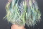 Messy Pastel Curly Short Bob Hairstyle Colourful