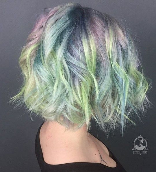 colorful short bob for curly hair