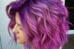 Messy Pastel Curly Short Bob Hairstyle Purple Thick Hair