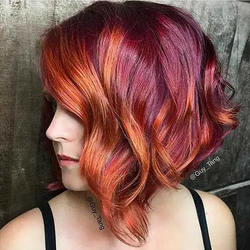 burning color combination for curly short and messy hairstyle