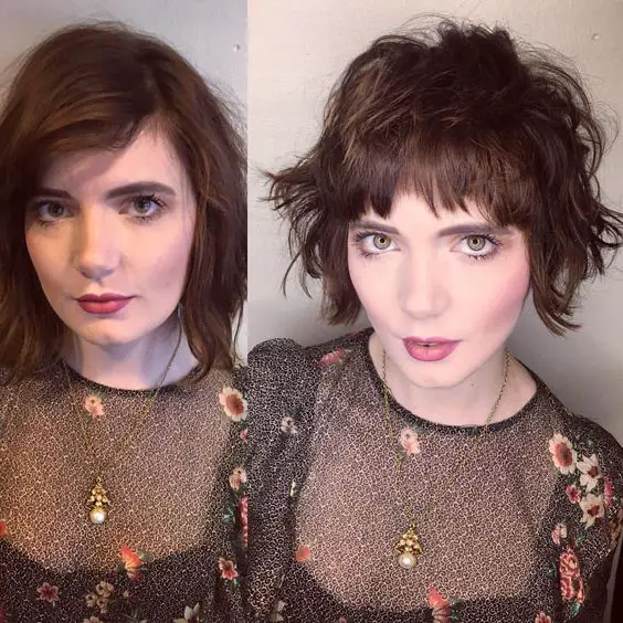tousled bob with jagged fringe for women