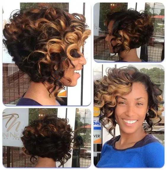 15 Glamour Short Curly Bob Hairstyles for Older Black Women Asymmetrical-curly-bob-1