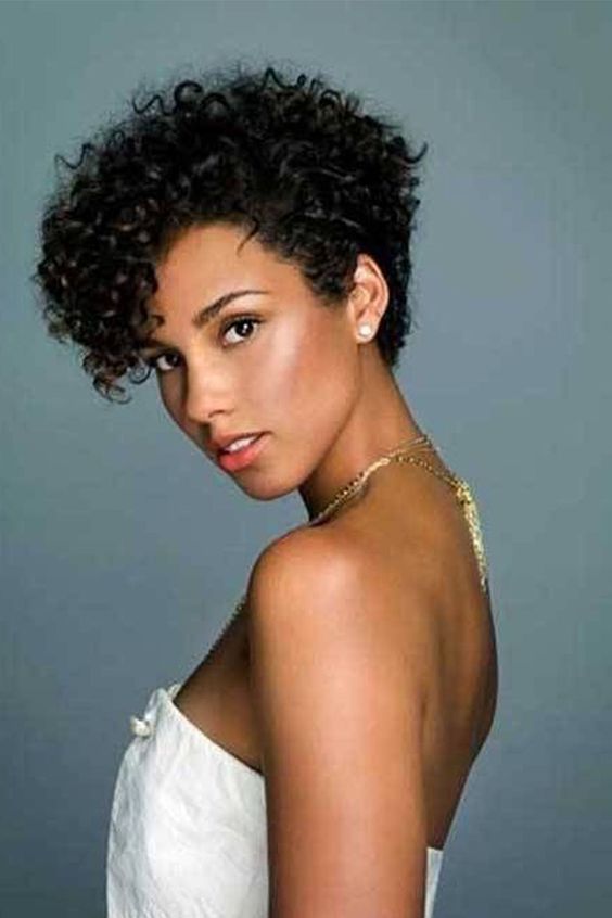 20 Modern Short Natural Curly Hairstyles for Older Black Ladies Asymmetrical-curly-pixie