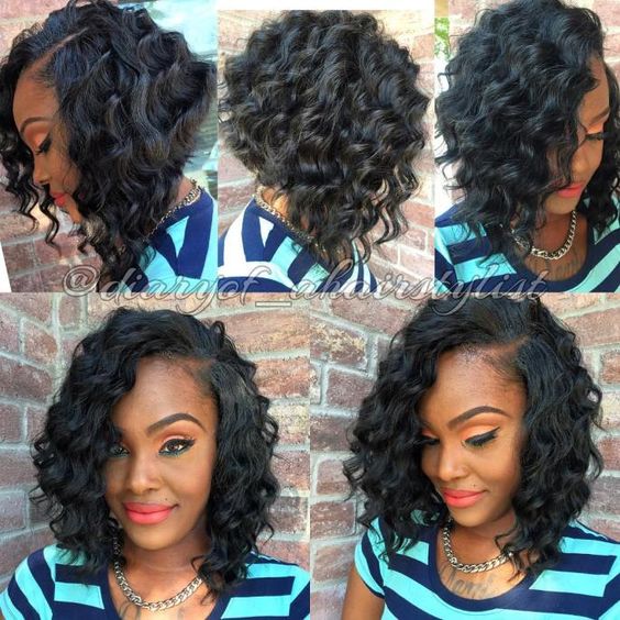 15 Glamour Short Curly Bob Hairstyles for Older Black Women Inverted-curly-bob-with-layers-and-bangs