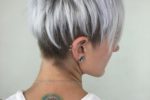 Pretty Silver Colored Stacked Pixie Haircut