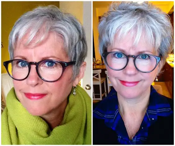 21 Short Hairstyles for Women with Grey Hair and Glasses short-pixie-hairstyle-for-older-women-with-grey-hair-and-glasses