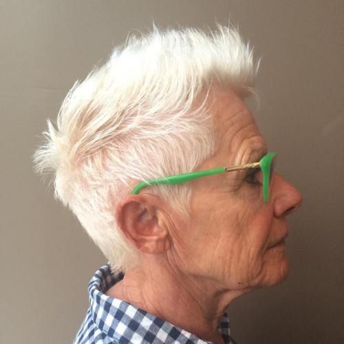 trendy short spiky hairstyle for older women