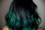Dark Green Wavy Ombre Hairstyle For Women With Thick Hair