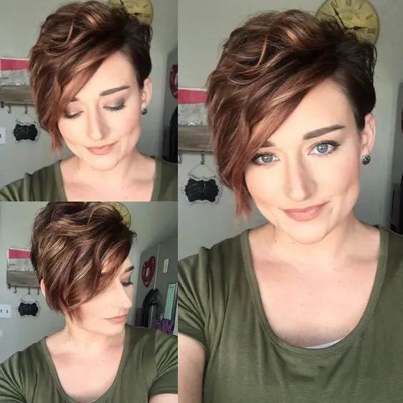 20 Charming Short Brown Hairstyles for Women Over 60 Curly-brown-pixie-with-highlights