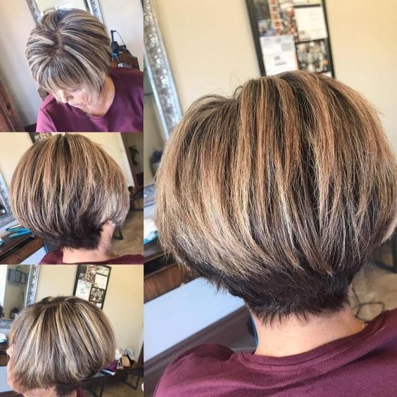 100 Flattering Short Hairstyles for Women Over 50 with Fine Hair (2022) Short-stacked-wedge