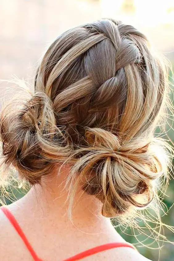Space Braided Bun with Pig Tails Most Inspiring Braids Hairstyle for Women 4