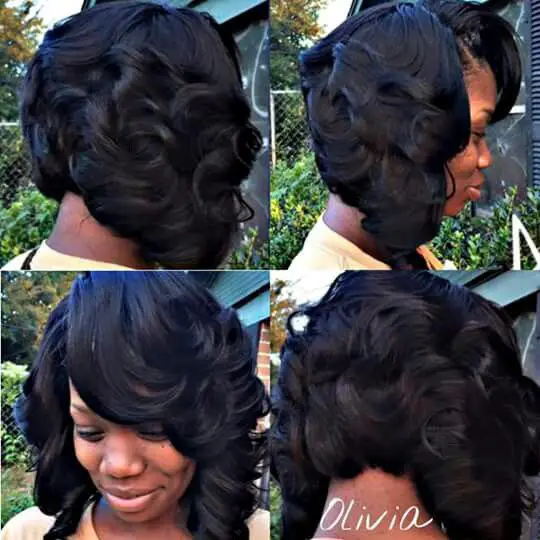 Side Swept Curl Bob Hairstyle for African American Women 5