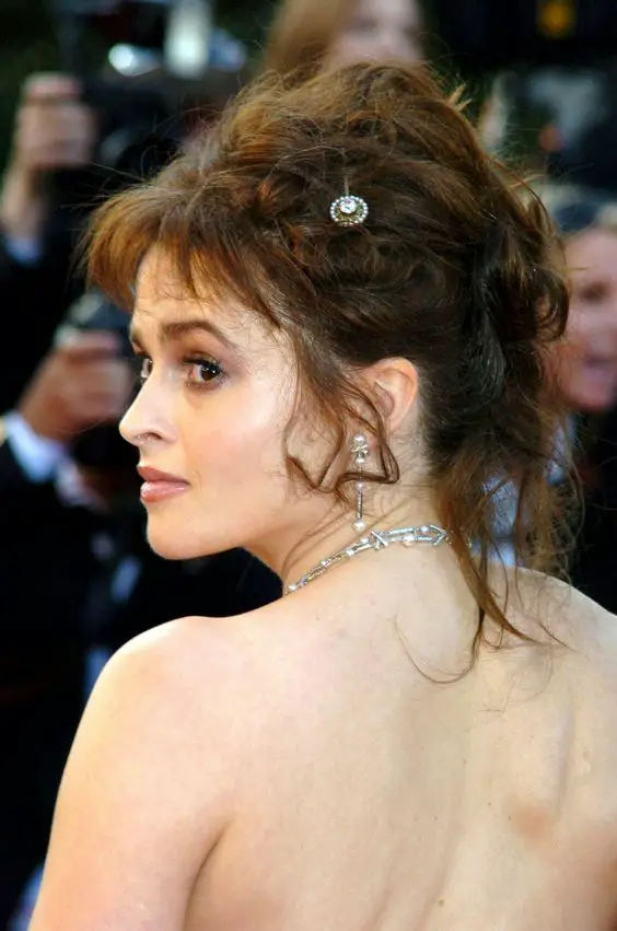 Helena Bonham Carter Lovely Updo with Bun and Bangs